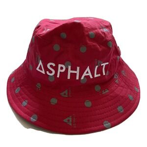 NEW BUCKET HAT Men ONE Size Reversible Logo Gray Red Polka‎ Dot Cap Asphalt